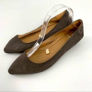 Merona Faux-Suede Charcoal Grey Pointed Toe Flats - Size 8